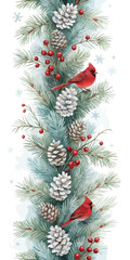 Festive Winter Garland with Pinecones Cardinals and Berries