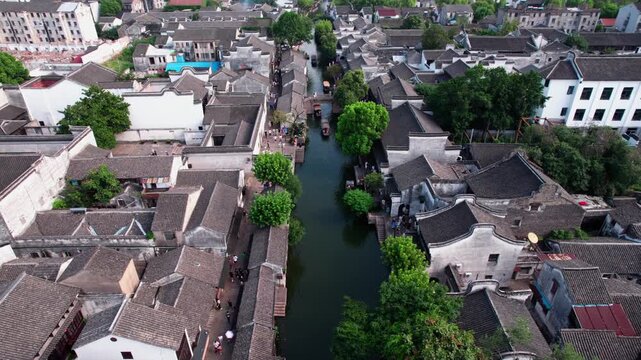 Aerial photography of rural scenery in Zhouzhuang Ancient Town, China