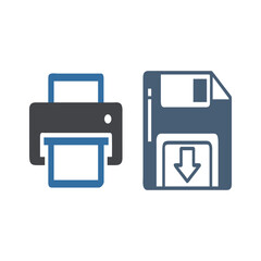 Printer and save icon representing printing and saving data