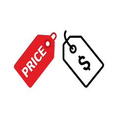 Red price tag and outline dollar sign tag icons
