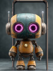 Retro-Futuristic AI Agent with Glowing Eyes, Vintage Robot Intelligence in a Modern Digital Framework