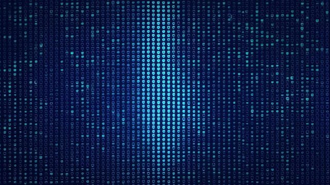 Abstract blue background, consisting of a grid-like array of small, irregular shapes, glowing