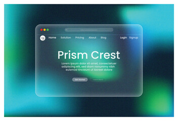 Web Page, Prism Crest UI Window Blue Teal Green Gradient, Glass Morphism Landing Template Abstract Design