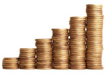 A stack of gleaming gold coins arranged in ascending order, symbolizing wealth and financial growth.