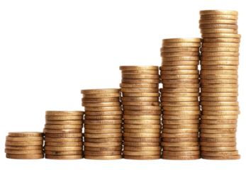 A stack of gleaming gold coins arranged in ascending order, symbolizing wealth and financial growth.