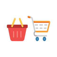 Red shopping basket and orange shopping cart icons