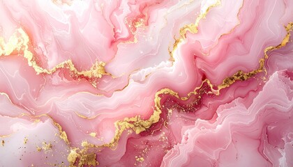 Elegant Abstract Pink and Gold Fluid Art Background with Luxurious Marbled Texture and Glistening Golden Veins Perfect for Modern Aesthetic Design Projects