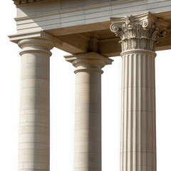 Obraz premium Three classical architectural columns with ornate capitals isolated on transparent background