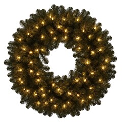 Green Christmas Wreath with Warm White Lights evergreen wreath