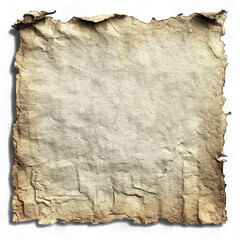Old crumpled paper with torn edges, isolated on transparent background