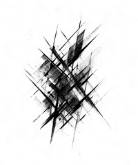 Abstract black ink strokes and splatters on a transparent background