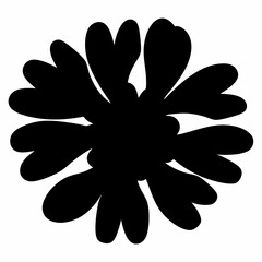 Silhouette of a flower with heart shaped petals on a white background
