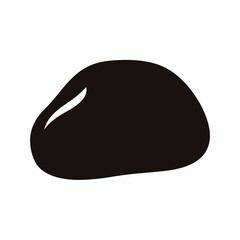 A simple stylized black stone pebble on a clean white background