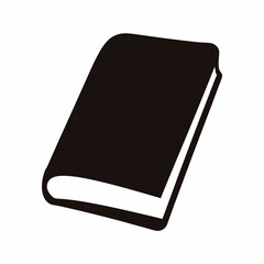 A simple black and white illustration of a closed book on display