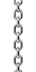 A strong metal chain with oval links, isolated on transparent background