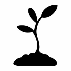 Black silhouette illustration of a young plant growing from the ground