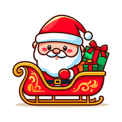 Smiling Santa Claus Sitting in Sleigh Full of Gifts – Festive Christmas Vector
