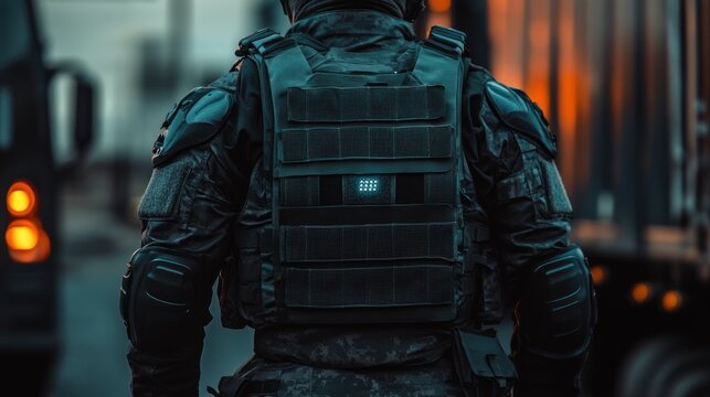 Protective tactical vest military gear security uniform dark urban setting