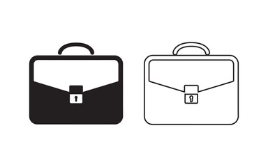 briefcase icon vector illustration, two briefcase icons one solid black and one outline isolated on white background