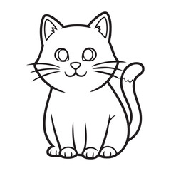 Obraz premium Black and white outline drawing of a cute sitting cat feline animal