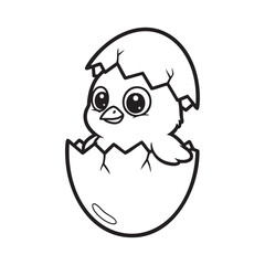 Obraz premium Cute chick hatching from a cracked egg in black and white outline bird baby bird