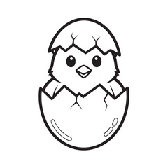 Obraz premium Small chick peeking out of a broken eggshell in black and white outline bird baby bird