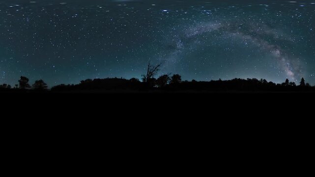 VR 360 Equirectangular Milky Way Galaxy Time Lapse Summer Starry Night Sky Mount Pinos Astrophotography Time Lapse California USA