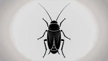 Black Silhouette of a Cockroach with Antennae and Legs on a Light Gray Background insect pest