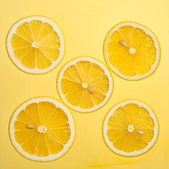 Bright yellow sliced citrus arranged on a vibrant yellow background