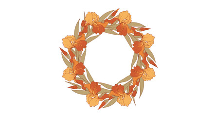 Autumn wreath with dried leaves and flowers in warm earthy tones on a white background