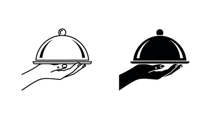 Hand Holding Food Serving Cloche Icon Set dish