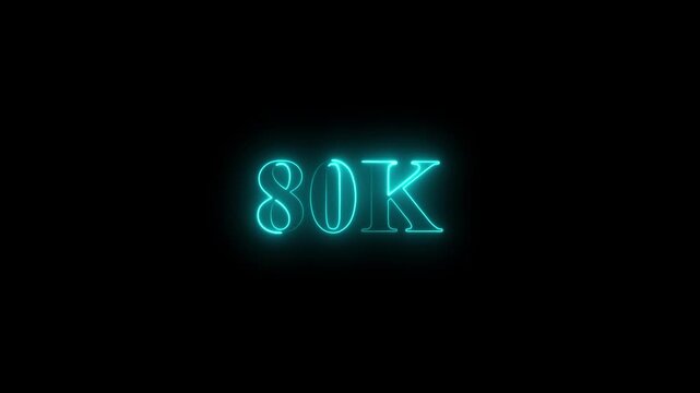 Thank you 80k followers. realistic neon sign animation. Confetti celebrate party effects, social media milestone motion graphics animation. 4k