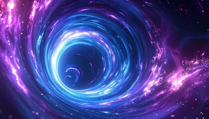 Cosmic Vortex Abstract Swirls of Purple and Blue Light Creating a Wormhole Effect in Deep Space