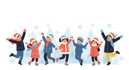 Obraz premium Happy children enjoying a snowy winter day playing outdoors together.