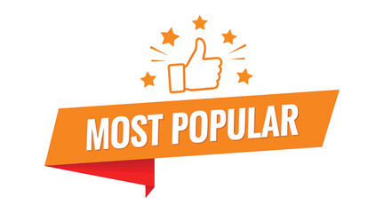 Vector art of most popular orange banner an eyecatching orange banner with a thumbsup icon highlights the phrase most popular, perfect for promoting top choices © S.Siam