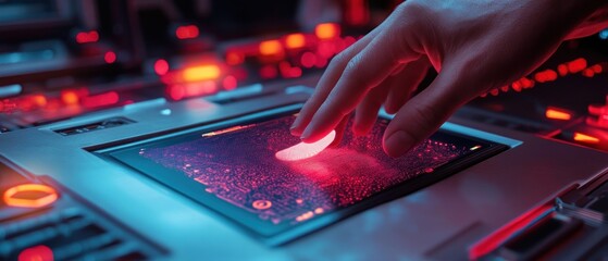 Finger scanning futuristic digital fingerprint device interface