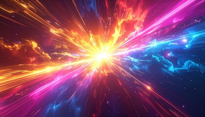 Naklejka premium Vibrant Cosmic Explosion of Light and Color A Journey Through the Universe