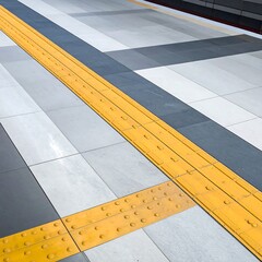 Bright yellow tactile paving guides the vision-impaired, modern construction