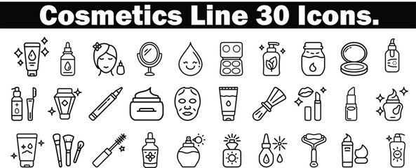 Cosmetics icon collection vector bundle, on white background.