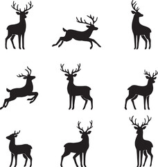 Elegant Deer Silhouette Vector Collection – Standing and Jumping Deer Designs