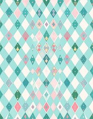 Colorful geometric pattern with teal, pink, and yellow diamond shapes