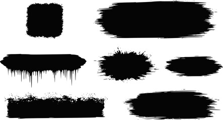 Black vector rough edge rectangles. Grunge square frames set. Jagged edge torn paper background collection. Paint brush strokes. Grungy distressed text boxes. EPS version.