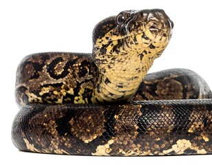Obraz premium Close-up studio shot of a brown and tan snake on white background