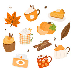 set of hand drawn cute autumn clipart