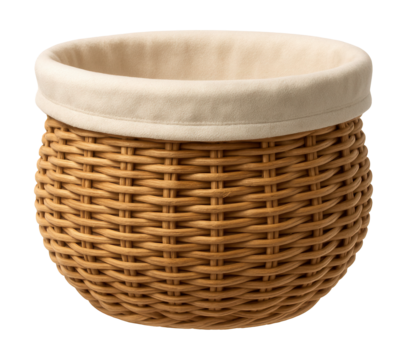 A spacious wicker basket with a fabric liner, perfect for storing cotton swabs in a