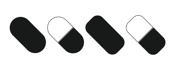 Medicine pills icon set. Capsule icons collection. Healthcare treatment medicine pills symbol. Drug sign