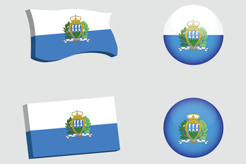 Sammarinese National Symbols Four Style Variations of the San Marino Flag Featuring Coat of Arms and Liberty Motifs for International Representation