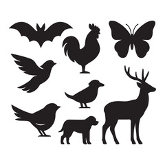Minimalist Animal Silhouettes Collection Birds, Mammals & Insects.