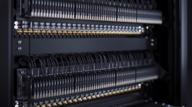 Rack wiring busbar connectors sensor ports cable connector port wiring high density patch panel sleek metallic server rack with