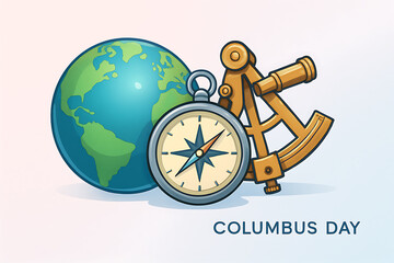 Earth globe compass and sextant illustration representing navigation discovery and exploration concept for columbus day celebration